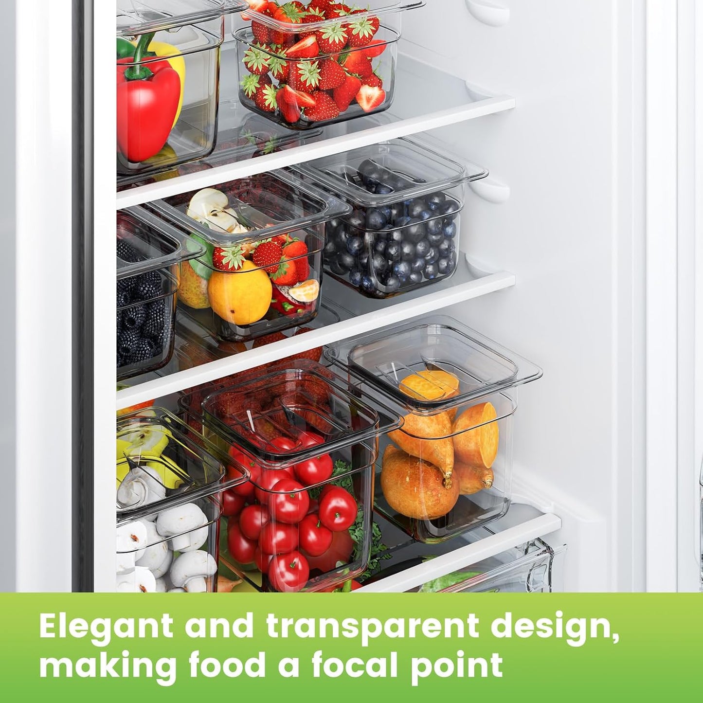 Plastic Clear Food Pan 1/6 Size Stackable Polycarbonate Pan with Capacity Indicator Restaurant Commercial Hotel Pans for Fruits Vegetables Beans Corns (6 PCS, 4'' Deep)