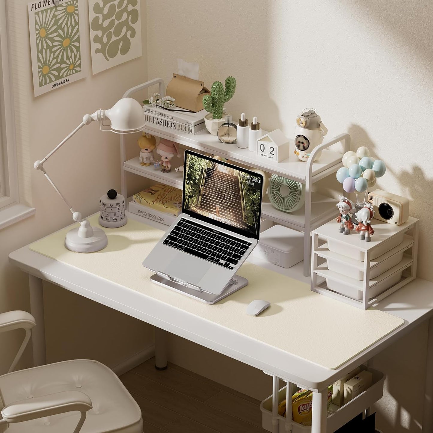 Aothia Leather Desk Pad Protector, Office Desk Mat, Large Mouse Pad, Laptop Desk Pad, Non-Slip PU Leather Desk Blotter, Waterproof Desk Writing Pad for Office and Home (Beige, 55" x 17")