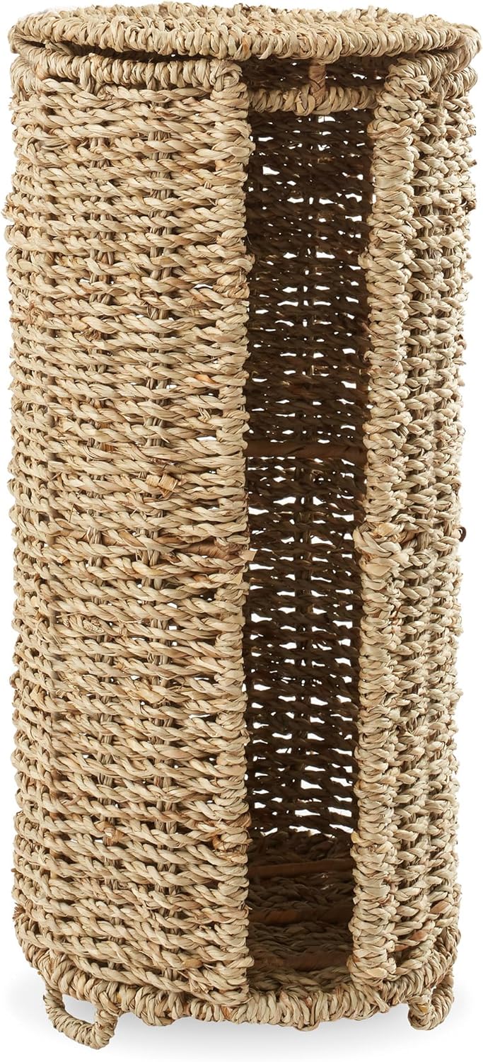 Casafield Free Standing Toilet Paper Storage Roll Holder with Lid - Natural, Fits 3 Rolls, Seagrass Bath Tissue Organizer for Bathroom