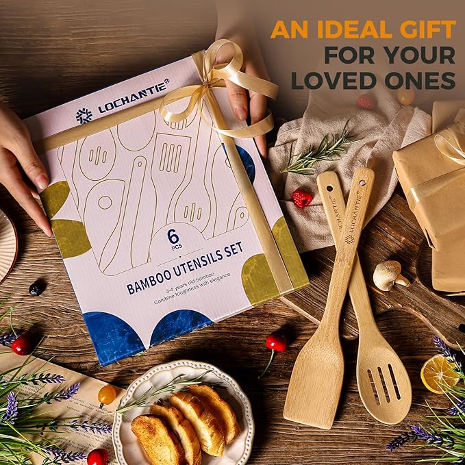 Wooden Spoons for Cooking Kitchen Utensils Set 6 pcs Bamboo Wooden Spoons & Spatula Cooking Utensils