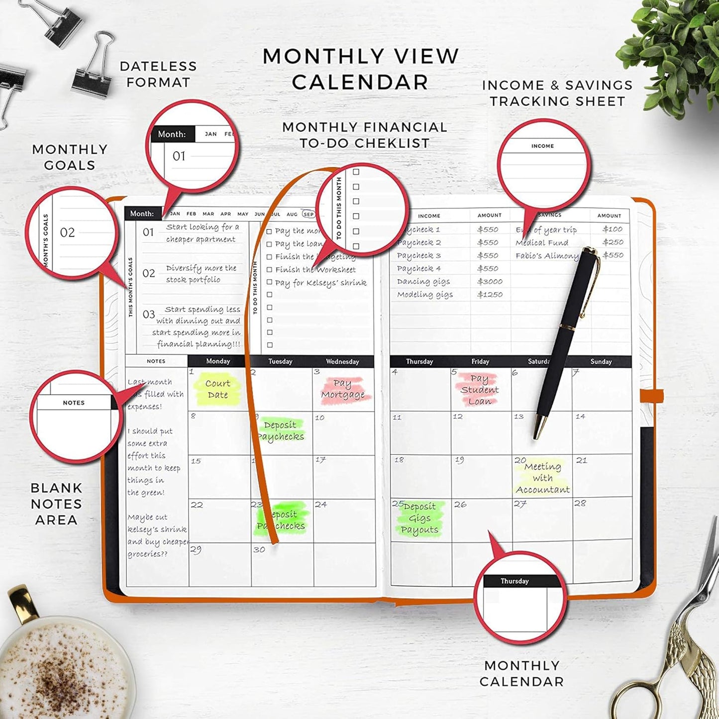 Smart Planner Budget Book – A5 Size 8.6 x 5.7 inches – Undated Budget Planner Organizer with Calendars, Debt Tracker, Expense Sheets, Savings Trackers and More – Inner Pocket for Receipts (Orange)