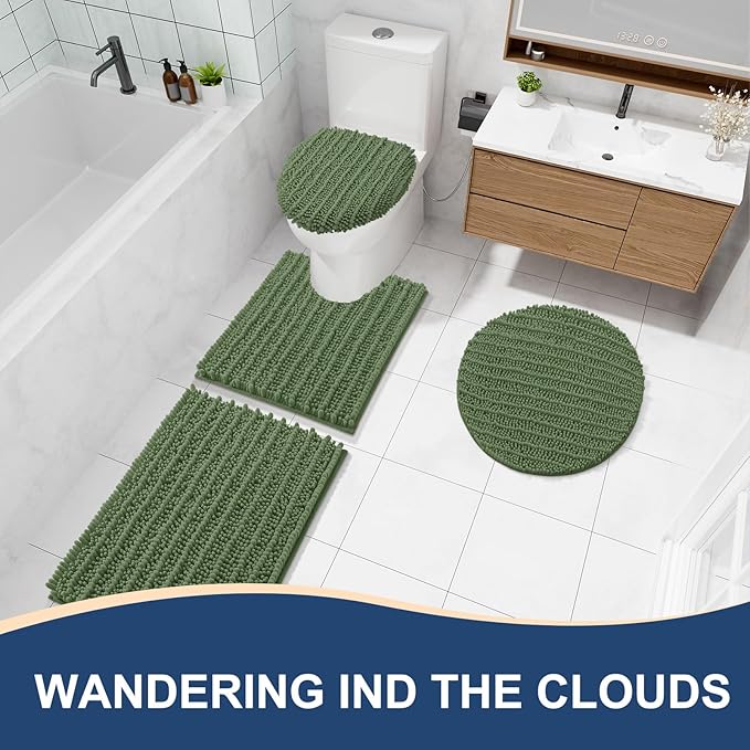 Arotive Luxury Chenille Bathroom Rug Mat, Extra Soft Thick Absorbent Shaggy Bath Rugs, Non-Slip Machine Wash Dry, Plush Bath Mats for Bathroom, Shower and Tub, 30x20, Olive Green