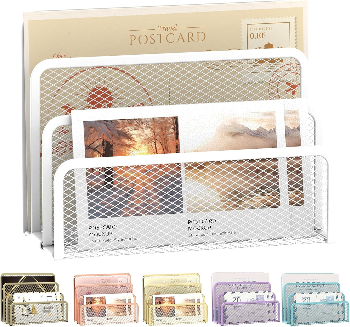 SUPEASY Mail Organizer for Desk, Mesh Metal Mail Holder Countertop with 3-Slot, Letter Sorter File Holder, Office Envelope Organizer for Mails (White)