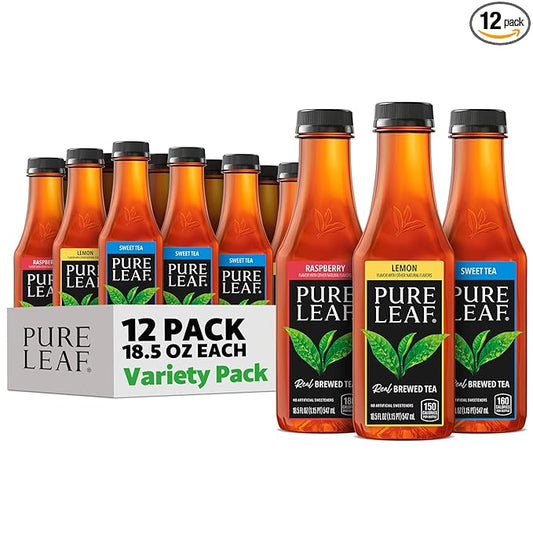 Pure Leaf Iced Tea, Sweetened 3 Flavor Variety Pack, 18.5 Fl Oz Bottles (Pack of 12)