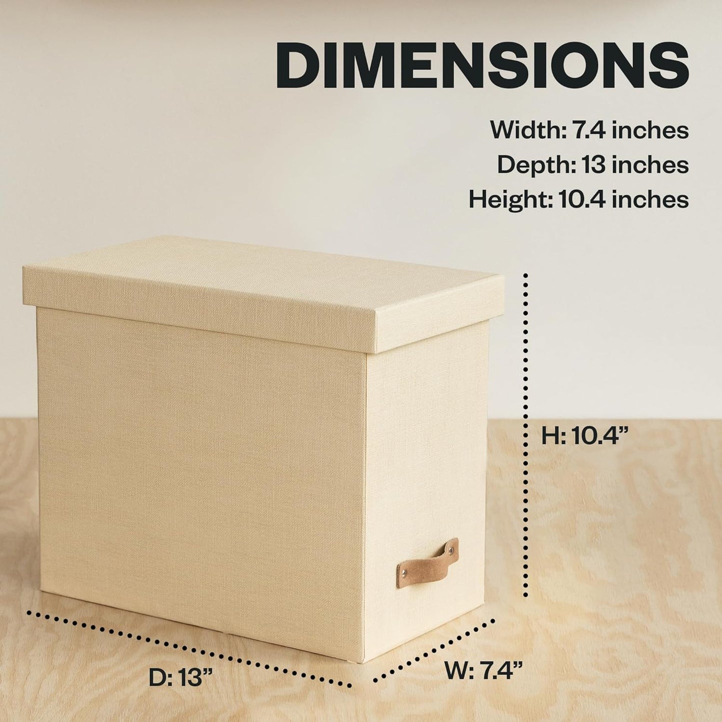 Bigso John File Box - File Storage Box and File Organizer for Important Paperwork - Durable Hanging File Box with Lid and Leather Handle - 7.4 in x 13 in x 10.4 in - Cream