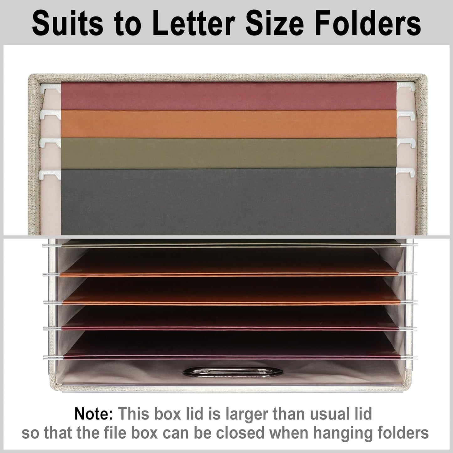 4-Pack Modern Minimalist Beige Collapsible Linen File Folder Box Office Document Storage Filing Bin with Lid for Letter Legal Size Hanging Folders