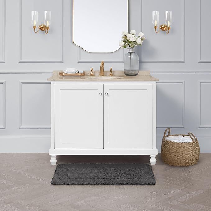 Laura Ashley Ruffle Border Dark Grey 27"x 45" 100% Cotton Bath Rug