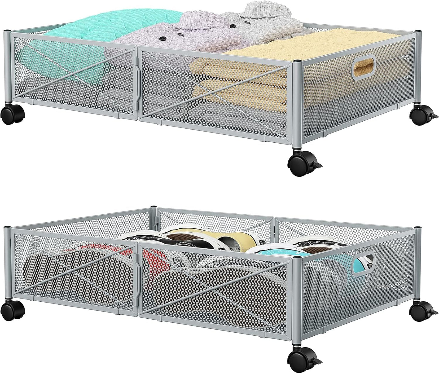 PHINOX Under Bed Storage, Under the Bed Storage Containers with Wheels, Under Bed Shoe Storage Organizer Drawer for Bedroom Clothes Shoes Blankets -2Pack