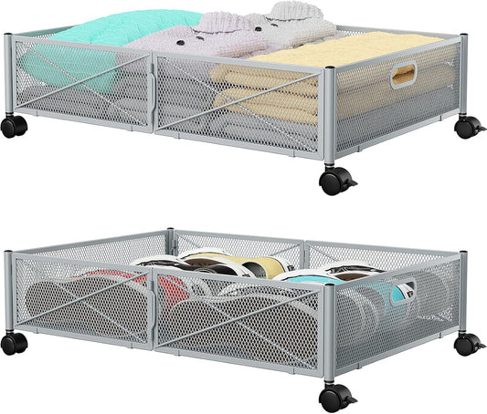 PHINOX Under Bed Storage, Under the Bed Storage Containers with Wheels, Under Bed Shoe Storage Organizer Drawer for Bedroom Clothes Shoes Blankets -2Pack