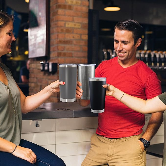 20oz Tumbler Bulk Stainless Steel Tumblers with Lid Vacuum Insulated Double Wall Travel Coffee Mug Powder Coated Tumbler Cup for Hot and Cold Drinks(Grey, 12 pack)