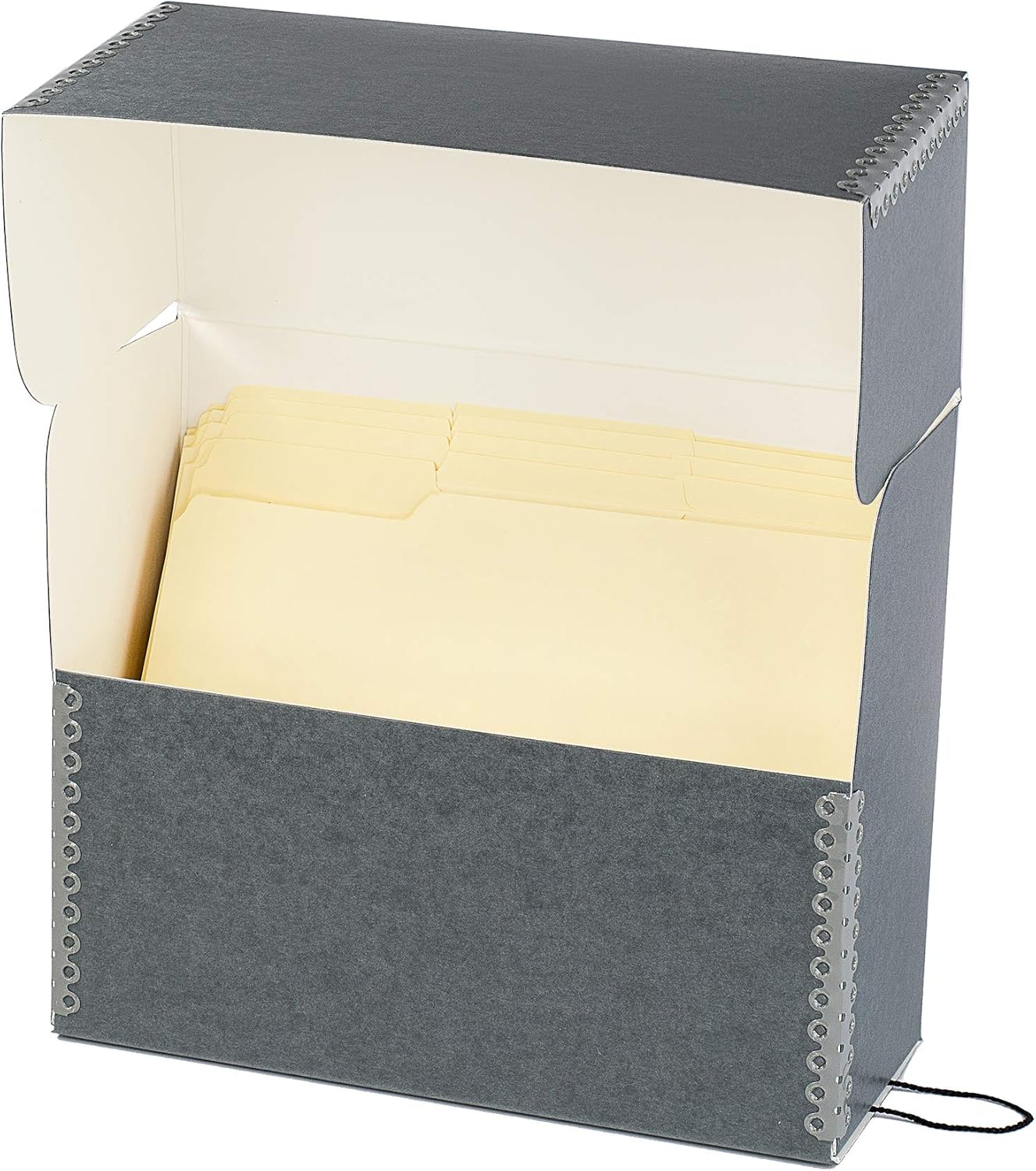 Lineco Archival Document Storage Box with Metal Edge, Acid-Free Gray Boxboard, Organize Files, Prints, Photos, Letter-Sized Case 12.5" x 10.5" x 5" Wide with 12 Folders