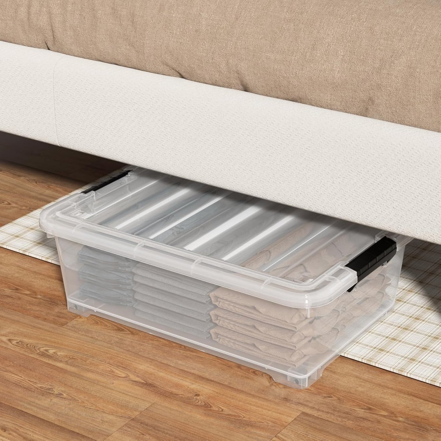 4 Packs 20 Quarts Under Bed Plastic Storage Bins with Lids, Clear Underbed Storage Containers with Wheels