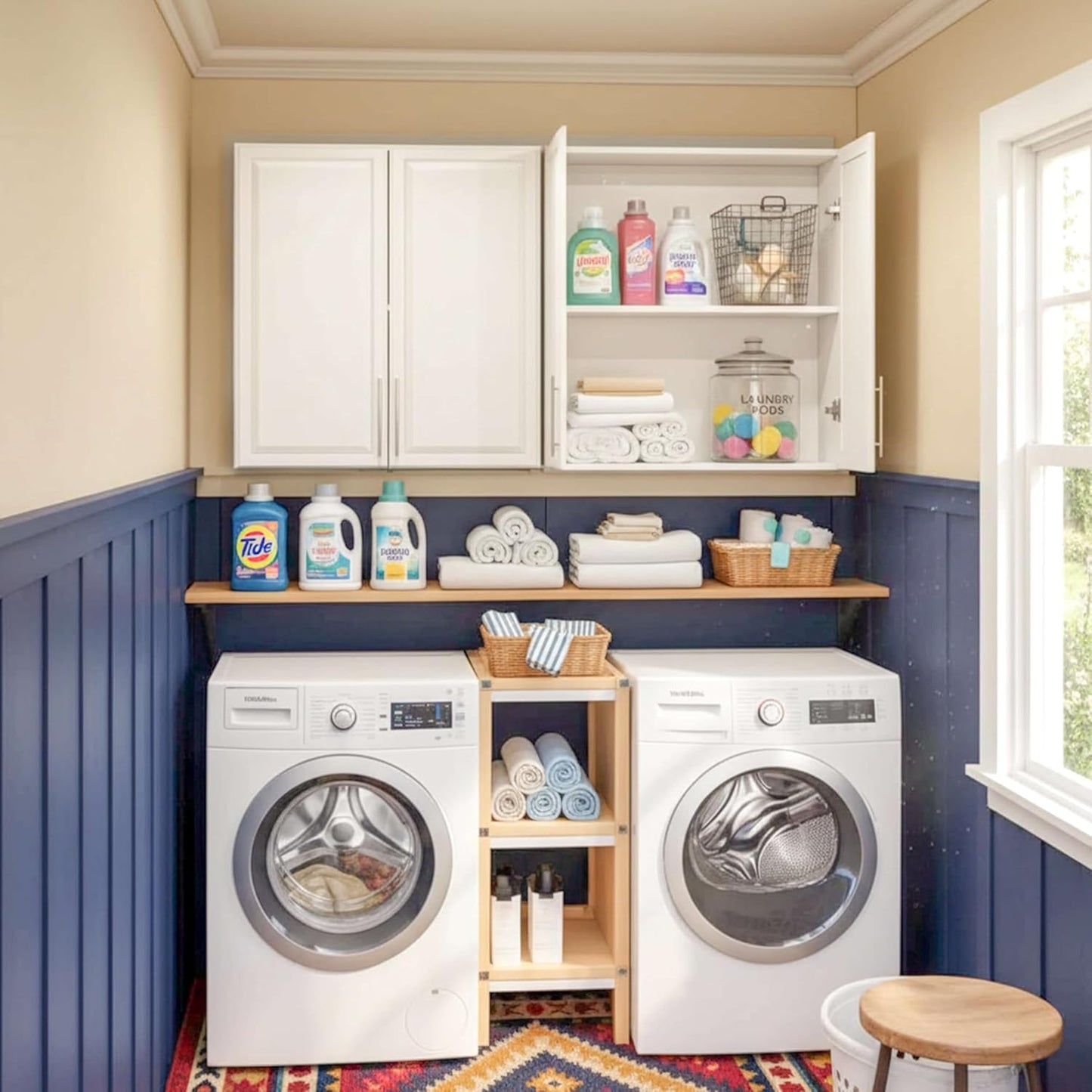 60" W Laundry Room Wall Cabinet with Adjustable Shelf,Wall Mounted Kitchen Cabinets with Two Shaker Doors,Upper Storage for Laundry Room, Bathroom, Kitchen