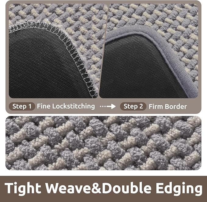 AMOAMI Chenille Bath Mat Super Absorbent Bathroom Mat Quick Dry Bath Mats for Bathroom Rubber Backed Bathroom Rugs Non Slip Washable Fit Under Door, Front of Bathtub, Sink, LIGHTGREY&Beige 20"x32"