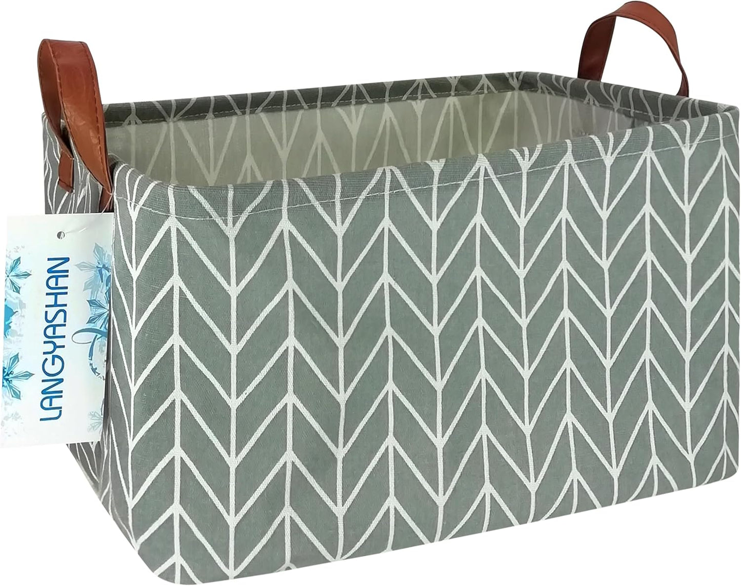 LANGYASHAN Rectangular Storage Bin Collapse Canvas Fabric Cartoon Storage Basket with Handles for Organizing Home Kitchen Boys and Girls Toys Office Closet Shelf Baskets (Rec Grey Point)