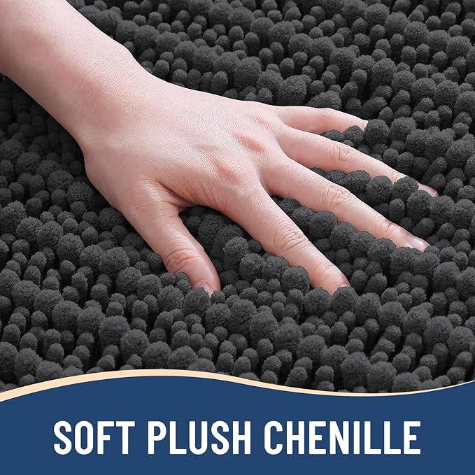 Arotive Luxury Chenille Bathroom Rug Mat, Extra Soft Thick Absorbent Shaggy Bath Rugs, Non-Slip Machine Wash Dry, Plush Bath Mats for Bathroom, Shower and Tub, 44x24, Dark Grey