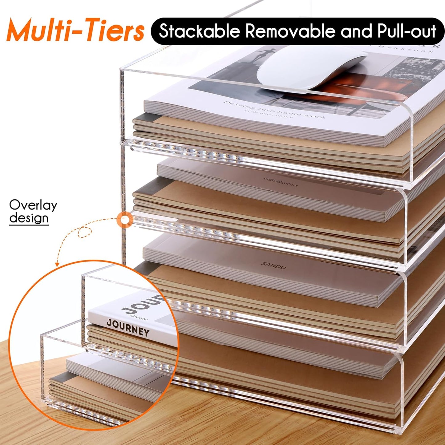 Paper Organizer, 2 Tier Stackable A4 Size Acrylic Letter Tray, Office/Home/School Organization - Clear