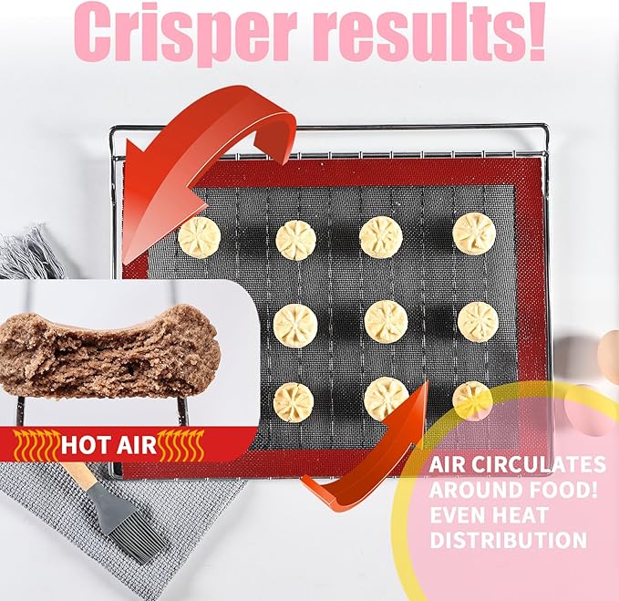 KitchenRaku Perforated Silicone Baking Mat, 15.7"x11.8" Non Stick Reusable Bread Mat, Silicone Baking Sheet Liner for Cookies, Macarons Bread & Pastry, Toaster