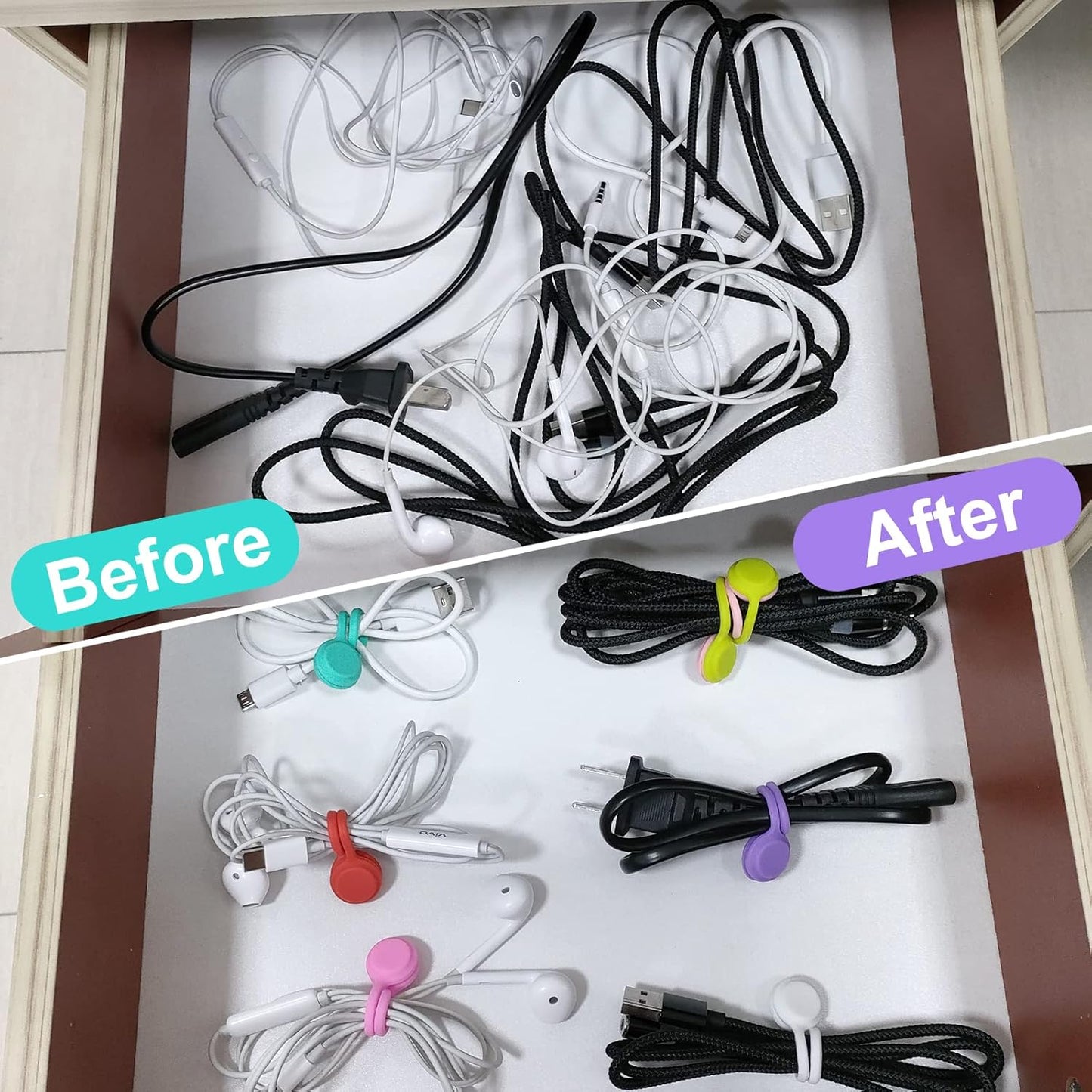 Motiloo Reusable Magnetic Cable Ties for Bundling and Organizing, Holding Stuff, Book Markers, Fridge Magnets Twist Ties(10 Colors - 10 Pack)