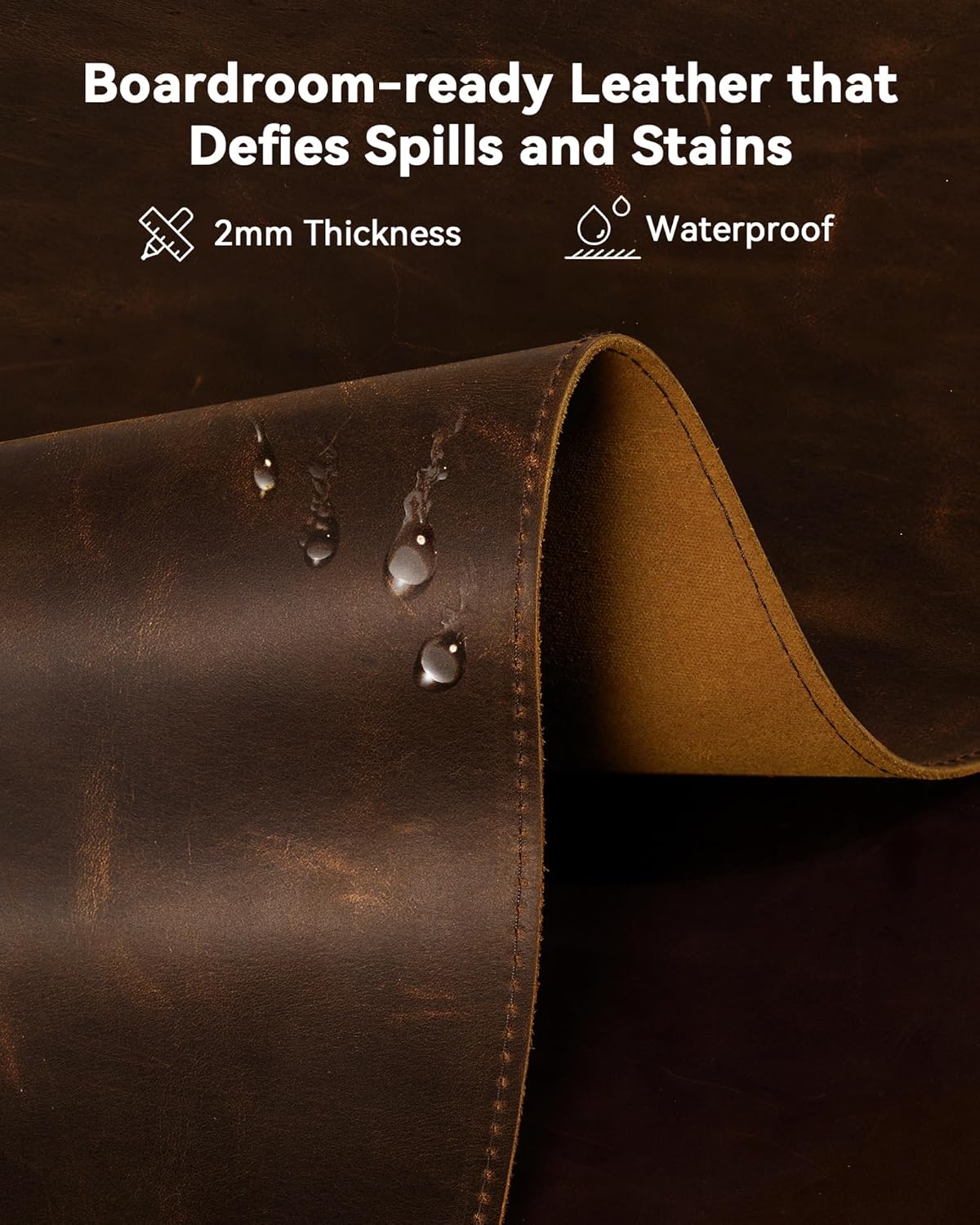 YSAGi Leather Desk Mat, 35.4"x17"Real Leather Desk Pad,3mm Thick Desk Blotter with Stiched line,Oil-Wax Feel Mouse pad and Self-Healing Laptop Pad for Home & Office(Classic Dark Brown)