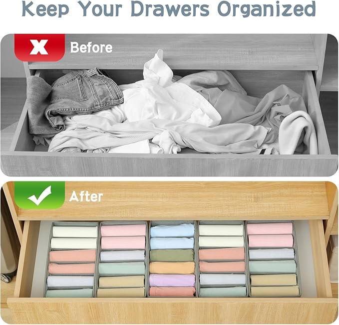 Qozary 3 Pack Sock Underwear Drawer Organizer Dividers, Non-Woven Fabric Collapsible Cabinet Closet Storage Boxes for Clothes, Socks, Lingerie, Underwear, Tie, Belt, Baby, Bedroom