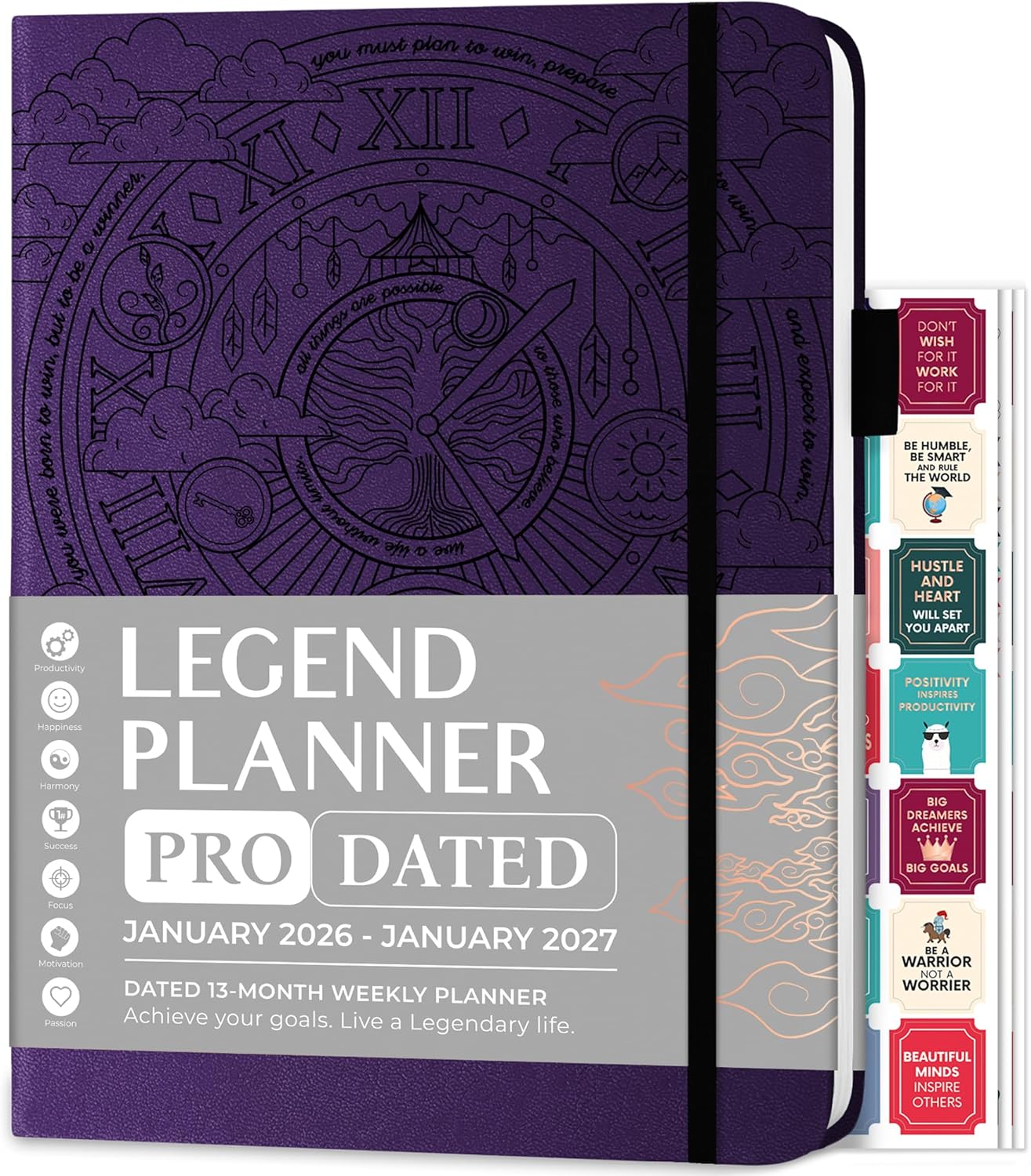 Legend Planner PRO Dated Jan 2026-Jan 2027 – Deluxe Weekly & Daily Organizer with Time Slots. Appointment Book Journal for Work & Time Management, A4 Hardcover (Dark Purple)