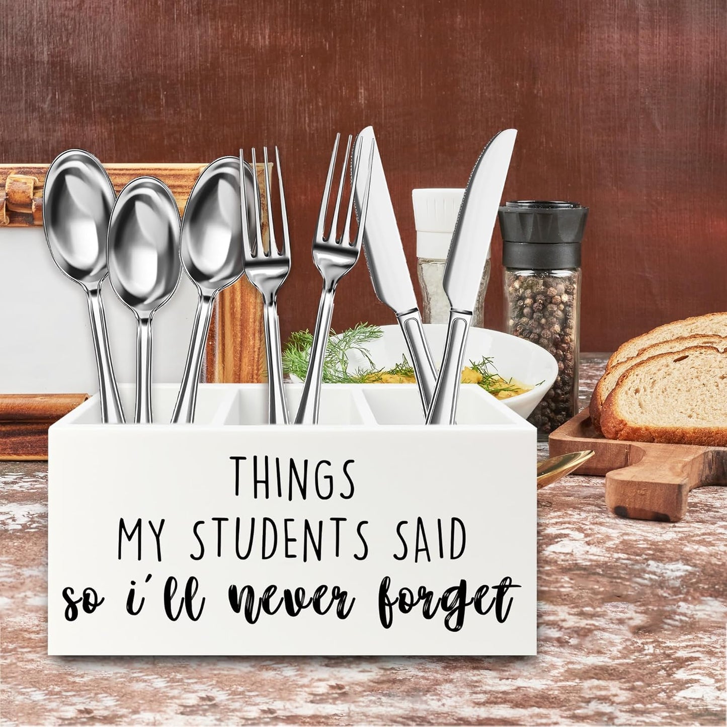 Teacher Gifts Pen Pencil Holder Organizer for Desk, Things My Students Said So I'll Never Forget Wooden Box Signs Decorations for Home Office Desk Tabletop, Teacher Appreciation Gifts