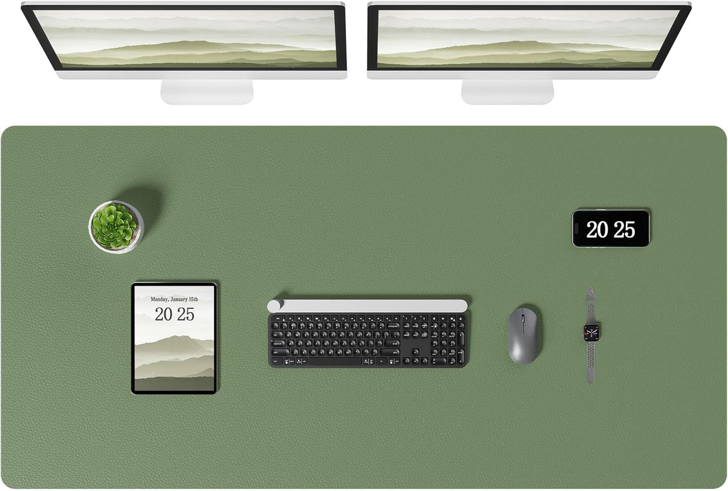 Aothia Leather Desk Pad Protector, Office Desk Mat, Large Mouse Pad, Laptop Desk Pad, Non-Slip PU Leather Desk Blotter, Waterproof Desk Writing Pad for Office and Home (Olive Green, 47" x 24")
