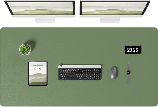 Aothia Leather Desk Pad Protector, Office Desk Mat, Large Mouse Pad, Laptop Desk Pad, Non-Slip PU Leather Desk Blotter, Waterproof Desk Writing Pad for Office and Home (Olive Green, 47" x 24")