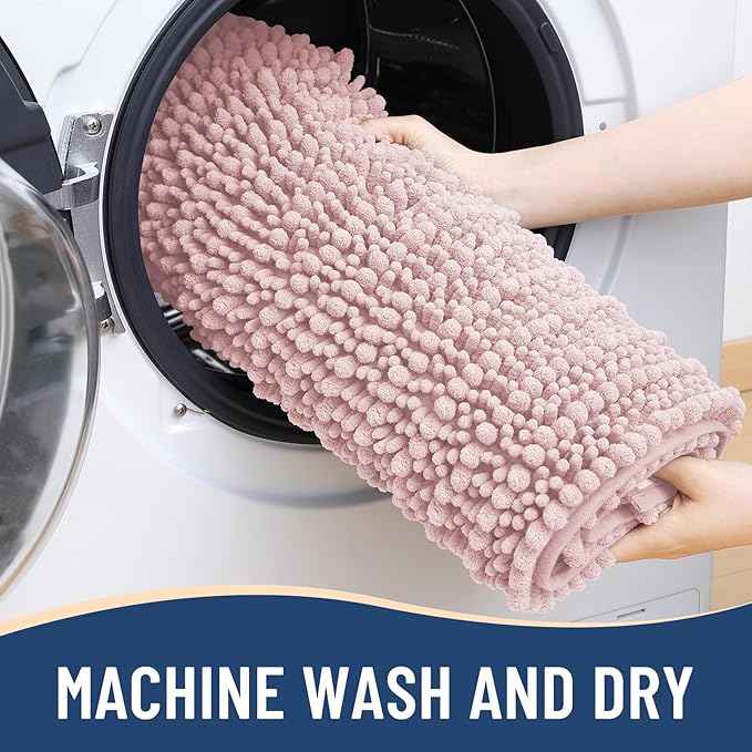 Arotive Luxury Chenille Bathroom Rug Mat, Extra Soft Thick Absorbent Shaggy Bath Rugs, Non-Slip Machine Wash Dry, Plush Bath Mats for Bathroom, Shower and Tub, 24x16, Dirty Pink