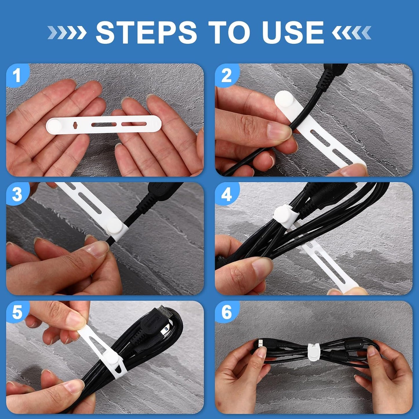 42 Pcs Silicone Cable Ties Reusable Cord Straps Multipurpose Elastic Cable Organizer for Bundling Fastening Earphone Phone Charger Home Office School, 3.15 Inch (White)