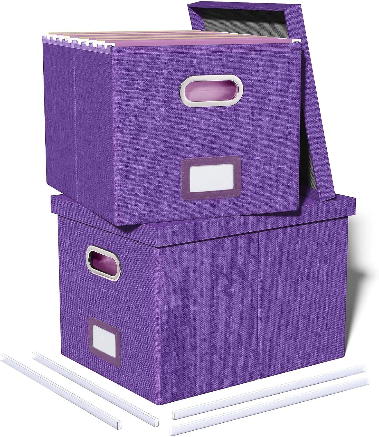 2 Pack File Storage Organizer, Filing Box, Portable File Box with Lid, Fit for Letter/Legal File Folder Storage, Document Organizer, Purple