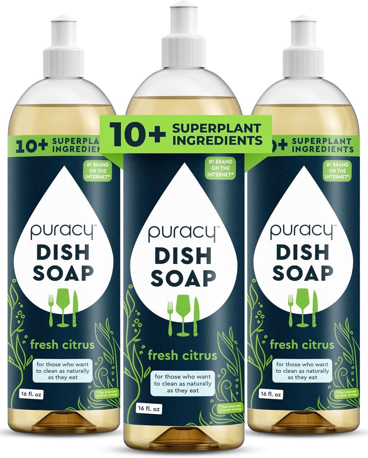 Puracy Natural Dish Soap - Skin-Softening Plant-Based Dishwashing Soap, Non-Toxic Dish Soap, Organic Liquid Dishwashing Detergent Soap (Fresh Citrus, 16 fl oz)