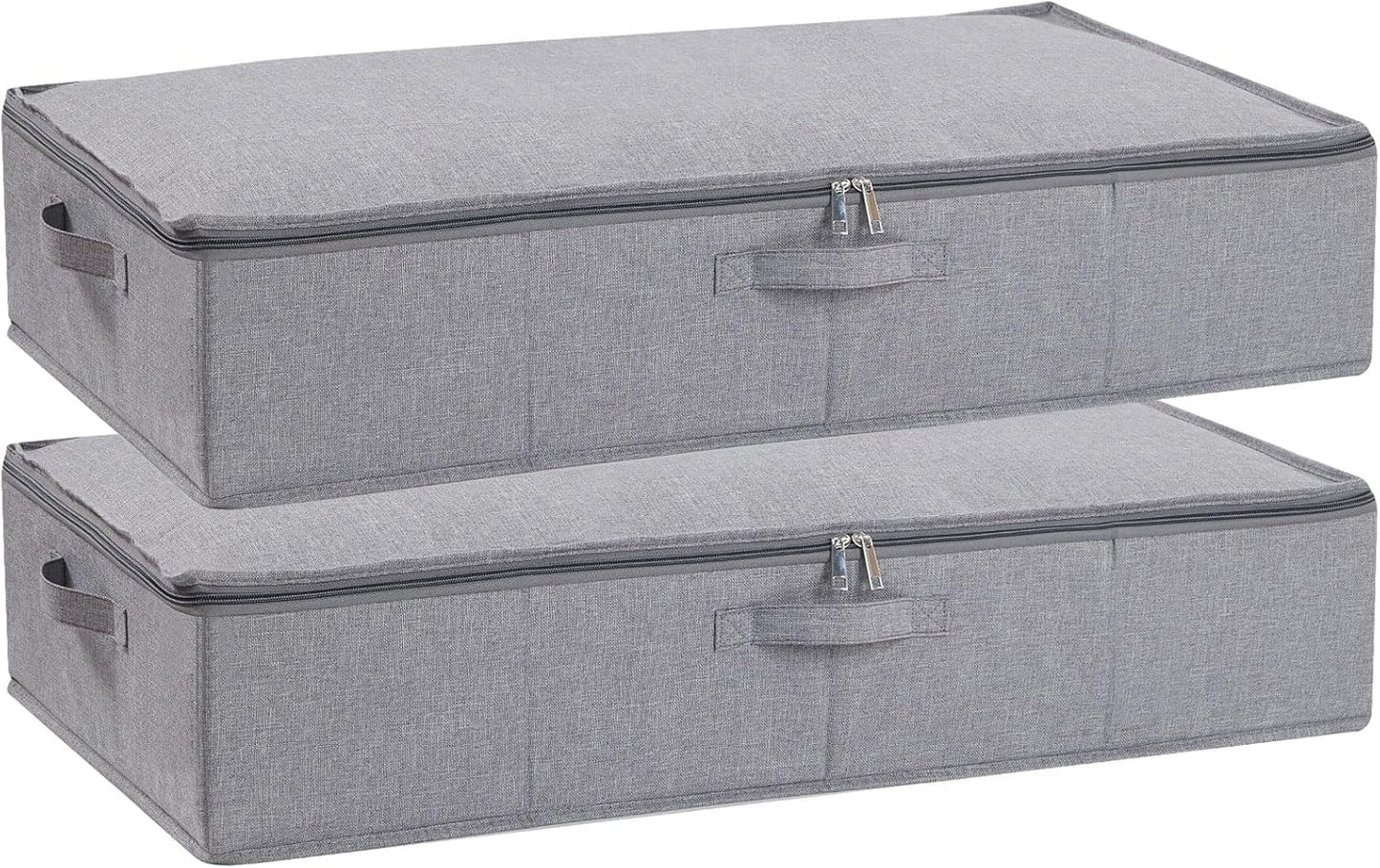 Under the Bed Storage Bins, 31.5 x 15.7 x 5.9 Inch Closet Organizers with Reinforced Handles for Blanket, Sheets, Pillows, Towels, Shoes, Grey, 2 Pack