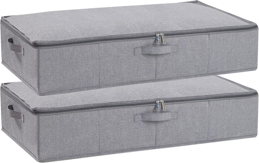 Under the Bed Storage Bins, 31.5 x 15.7 x 5.9 Inch Closet Organizers with Reinforced Handles for Blanket, Sheets, Pillows, Towels, Shoes, Grey, 2 Pack