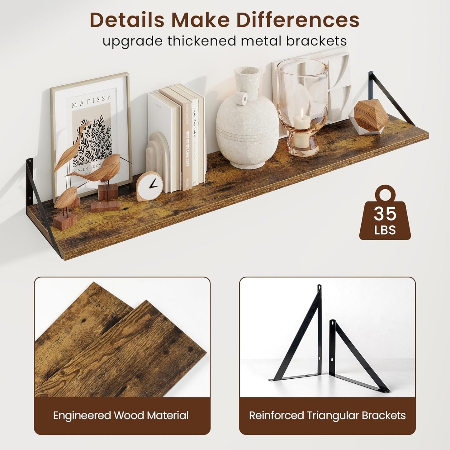 Axeman Deep Floating Shelves for Wall - 48 Inch Wide x 10 Inch Deep Floating Shelves Set of 2 -Rustic Wide Wall Shelves for Living Room Bathroom Bedroom