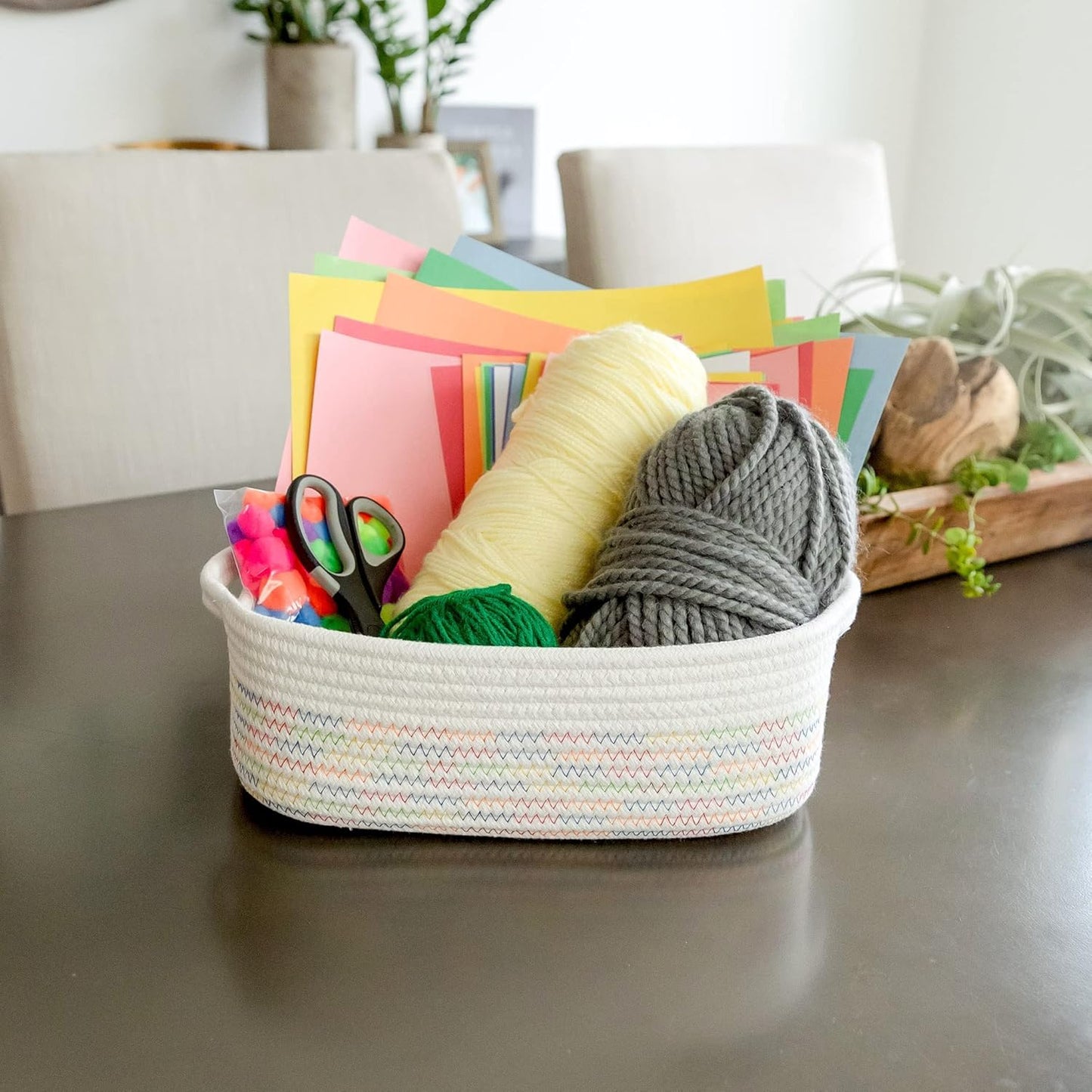 NaturalCozy 5-Piece Rectangle Storage Basket Set- Natural Cotton Rope Woven Baskets for Organizing! Small Basket for Montessori, Baby Nursery, Dog Toy Baskets, Cat Toy Box, Bathroom Organization Bin