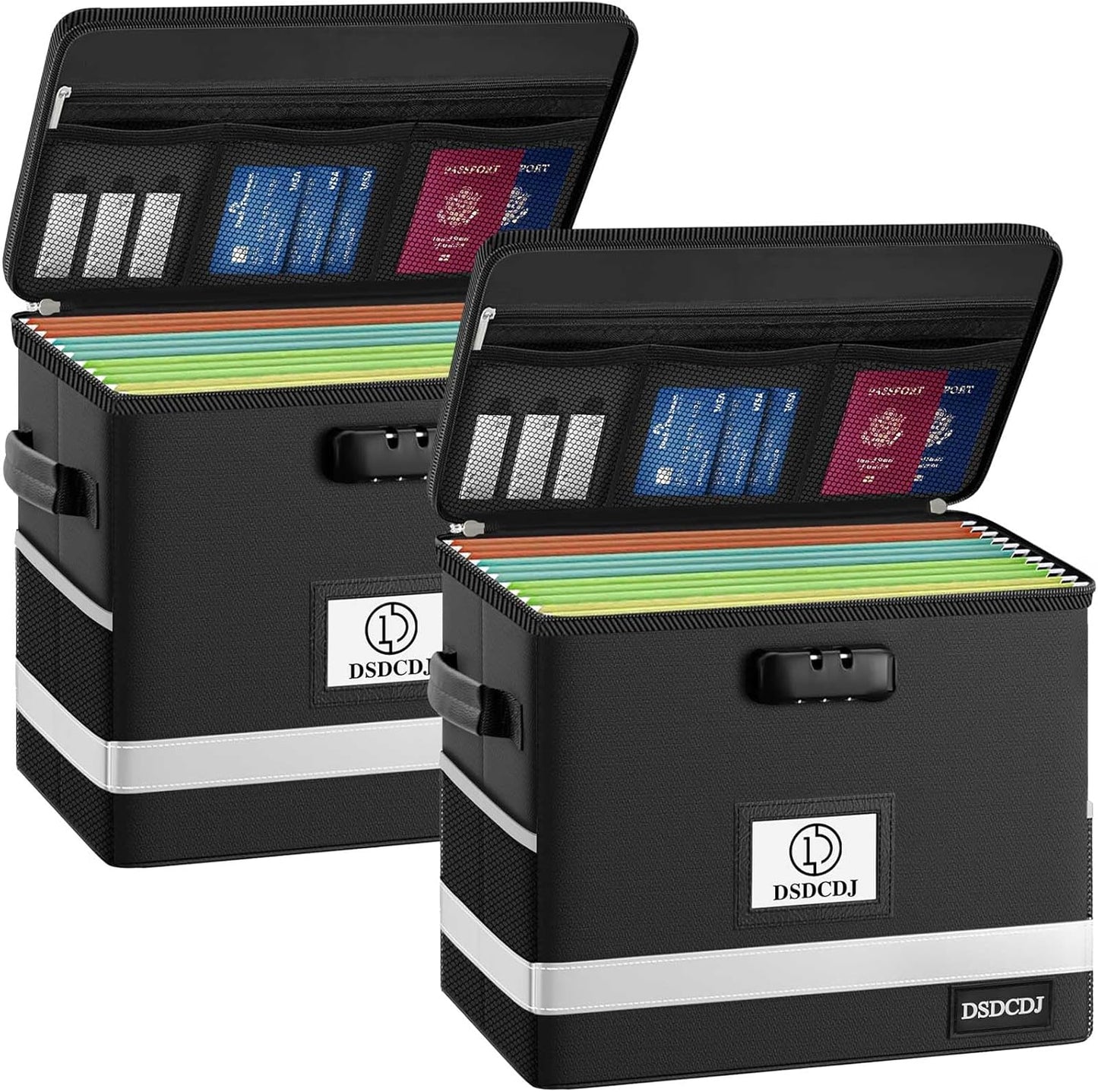 Fireproof Document Box 2 Pack - Fireproof File Organizer with Lock, Portable File Box with Handle, Portable Home Office File Cabinet for Hanging Letter/Legal Folder (12.3 x7.7 x10.5in)