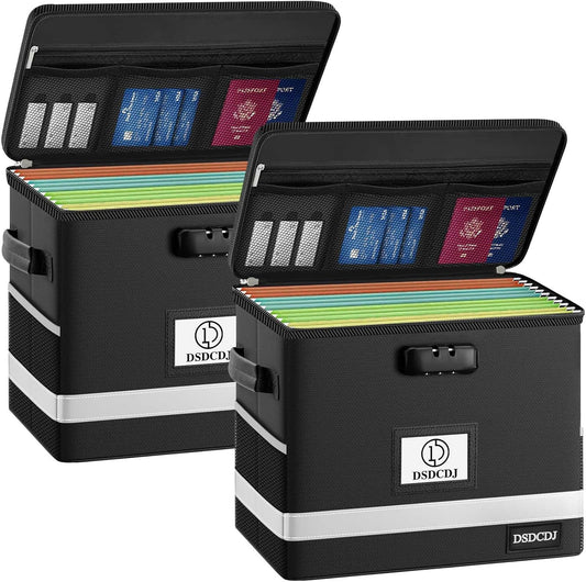 Fireproof Document Box 2 Pack - Fireproof File Organizer with Lock, Portable File Box with Handle, Portable Home Office File Cabinet for Hanging Letter/Legal Folder (12.3 x7.7 x10.5in)