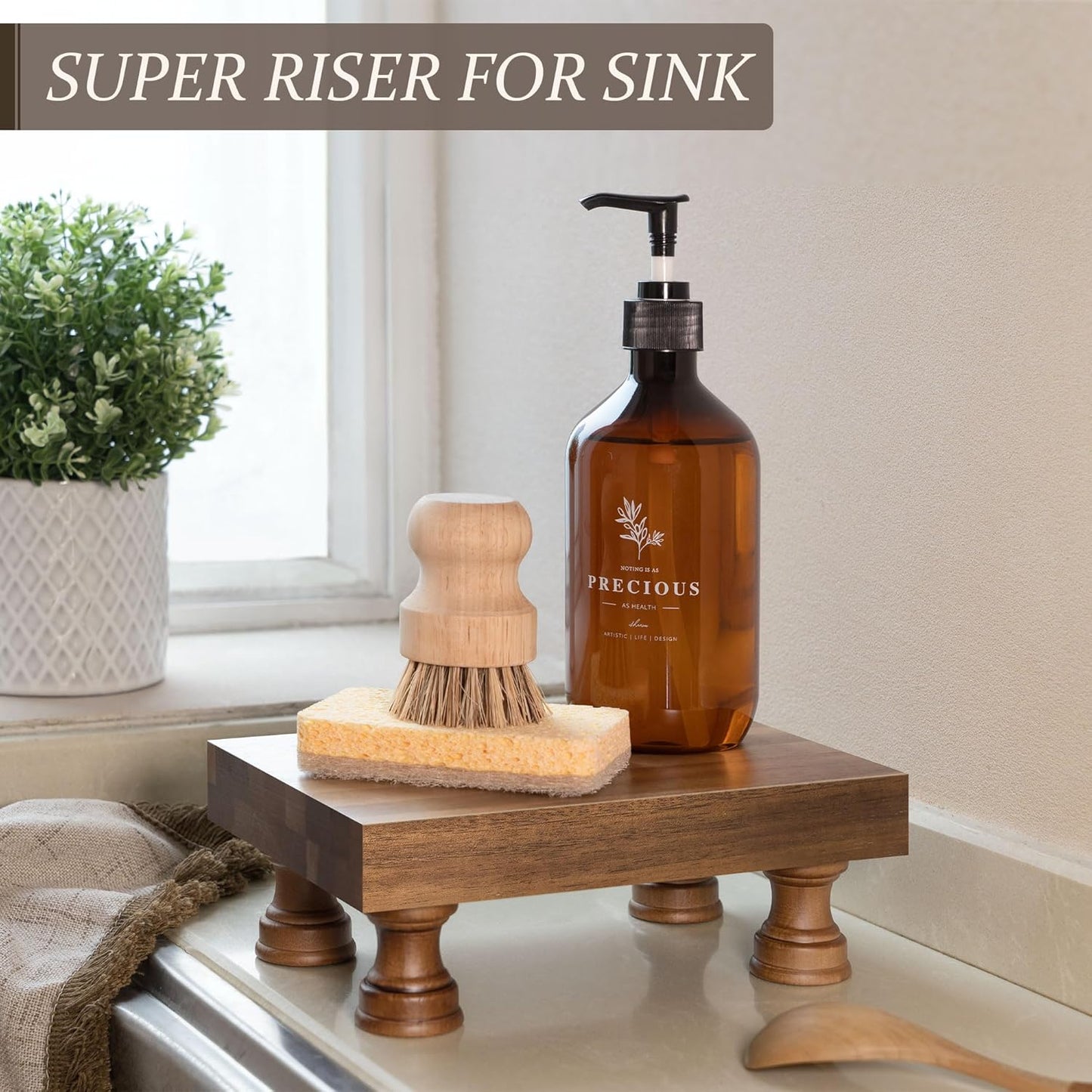 EOSAHR Farmhouse Wooden Riser for Display : Decorative Pedestal Stand for Kitchen Decor and Perfume Tray for Bathroom Counter Organizer - The Home Decor for Apartment Essentials (Acacia Wood)