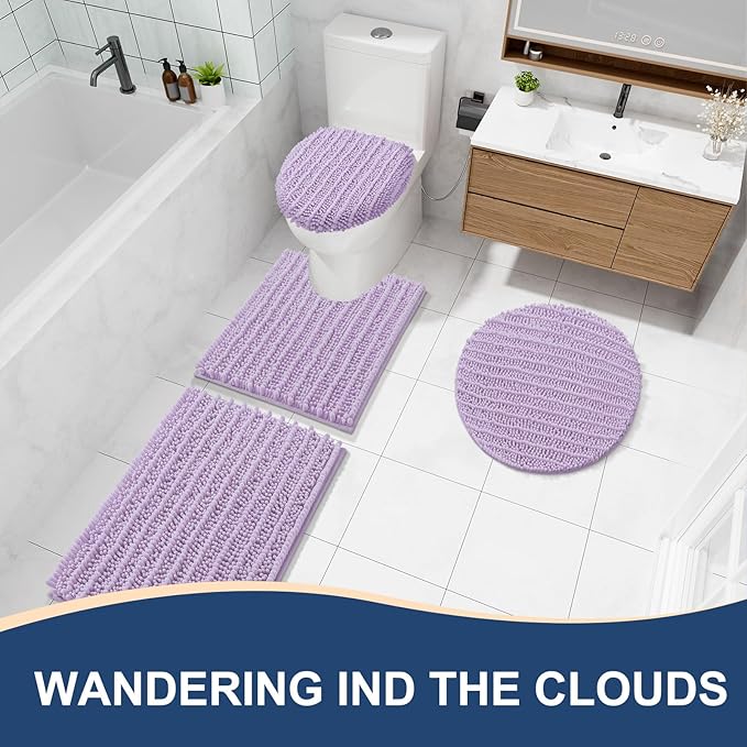 Arotive Luxury Chenille Bathroom Rug Mat, Extra Soft Thick Absorbent Shaggy Bath Rugs, Non-Slip Machine Wash Dry, Plush Bath Mats for Bathroom, Shower and Tub, 34x21, Light Purple