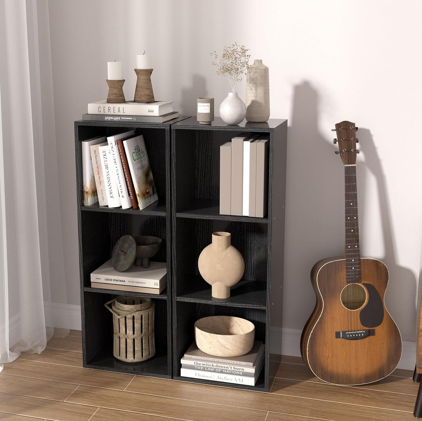 Wooden 3 Cube Storage Organizer, 3 Tier Storage Cubes Storage Display Cubby, Versatile Cubes Shelf and Cubby Organizer for Any Space (Black, 3 Cube-W(11.8inch)