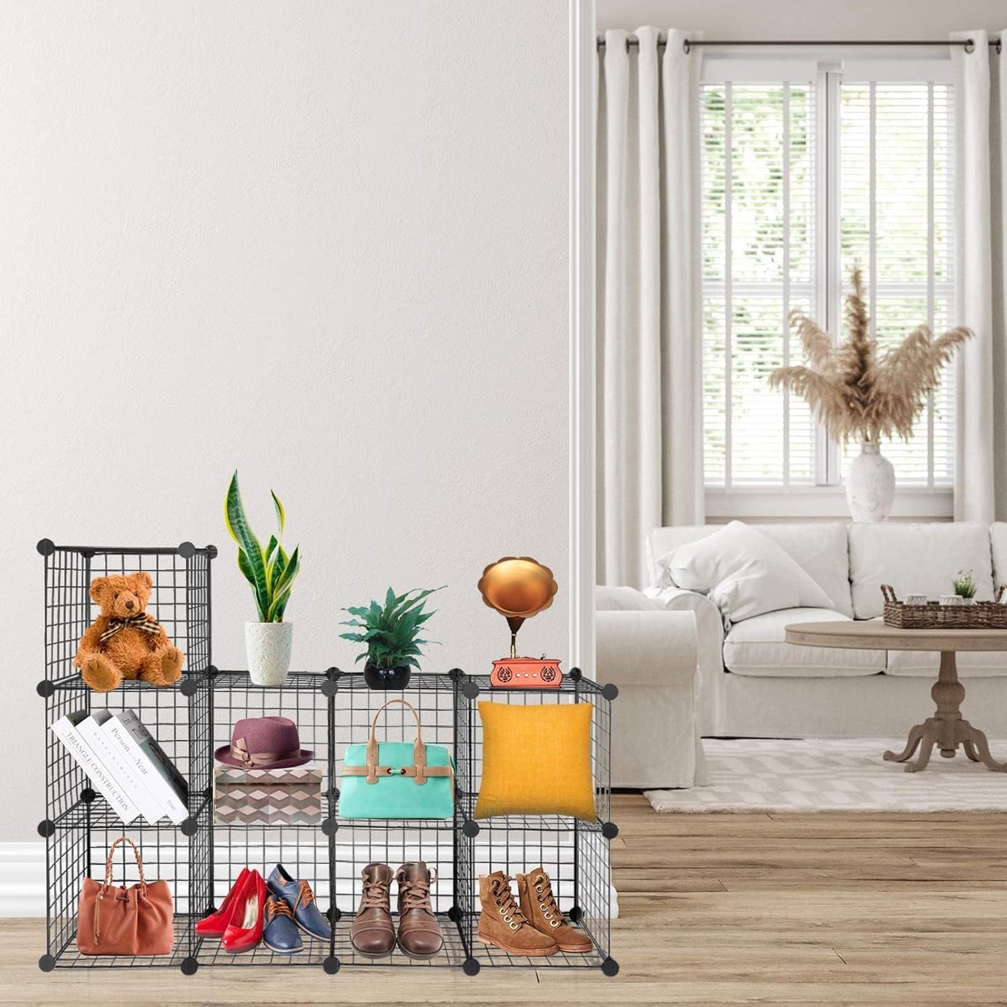 TUMUCUTE Wire Cube Storage Organizer, Metal Storage Shelves Bookshelf, Stackable Modular Closet Organizer for Bedroom Living Room, Office,Storage Shelves (9 Cubes, Iron)