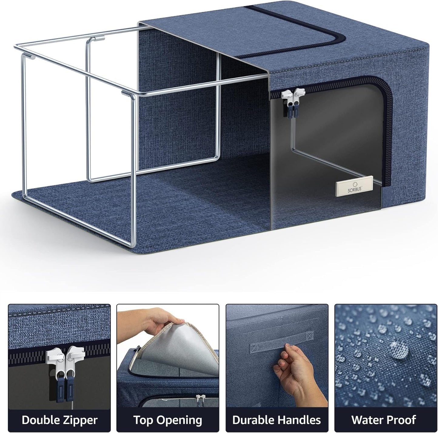 Sorbus Storage Bins with Metal Frame - Stackable & Foldable Clothes Organizer Bags - Oxford Fabric Storage Containers with Large Clear Window & Carry Handles, Bedroom Organization for Bedding & Linen