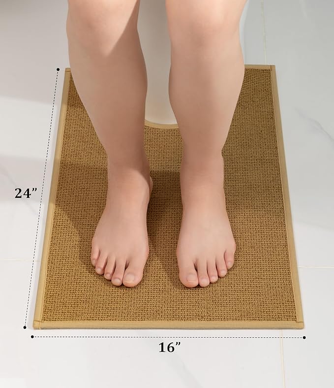 YIHOUSE Bathroom Rugs Mat Contour 16x24, Non Slip Quick Dry Bath Mats for Bathroom Absorbent Ultra Thin Bath Rugs Machine Washable Fit Under Door for Sink, Cabinet, Laundry (Yellow, 16"x24"-U)