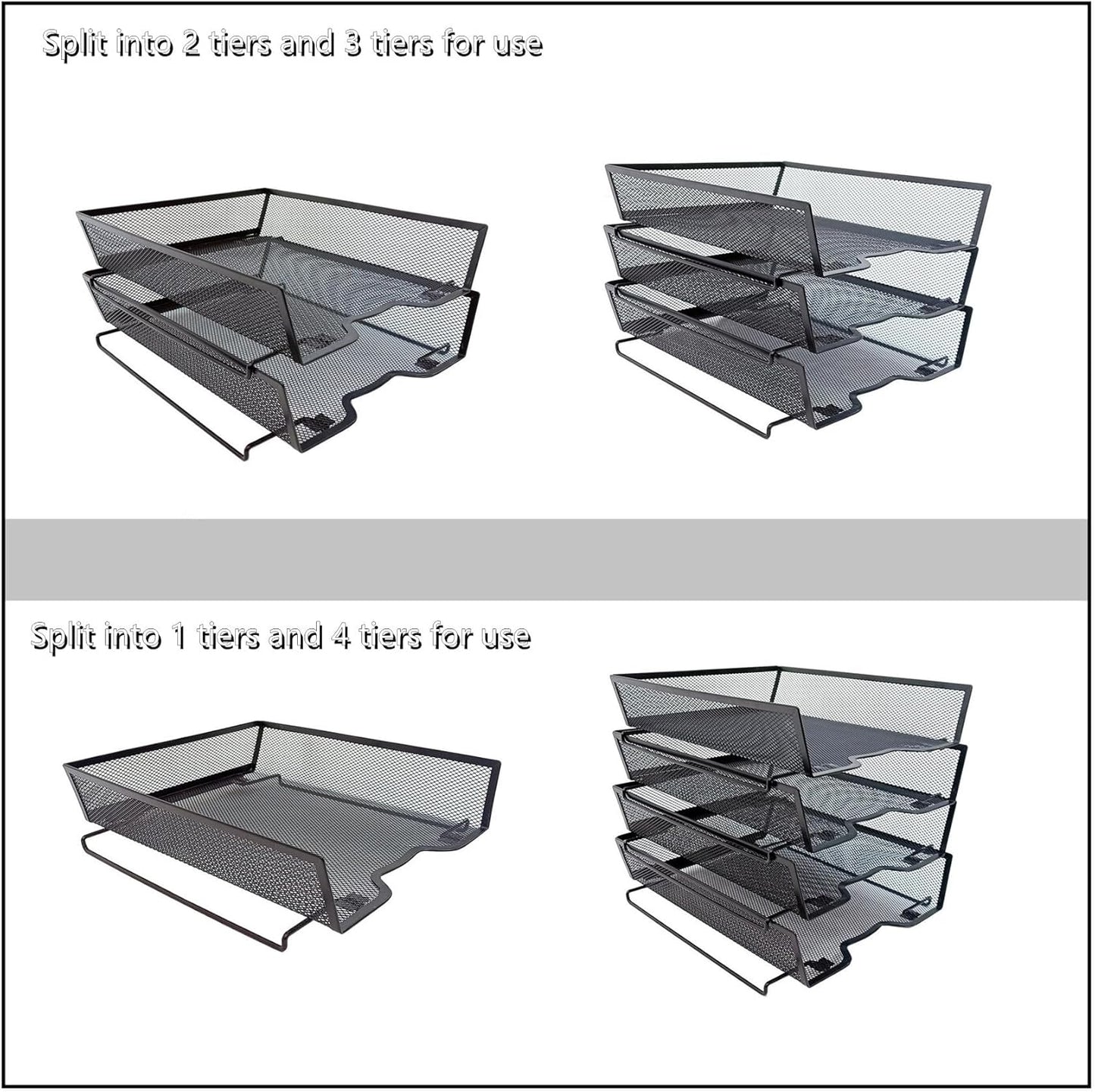 5 Tier Letter Tray Desk File Organizer,Metal Paper Organizer for Office Supplies,Black