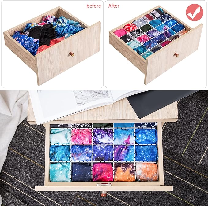 45 Pack Drawer Dividers, Plastic Adjustable Drawer Storage Organizer for Tidying Clutter Socks, Underwear, Makeup, Kitchen, Dresser Black