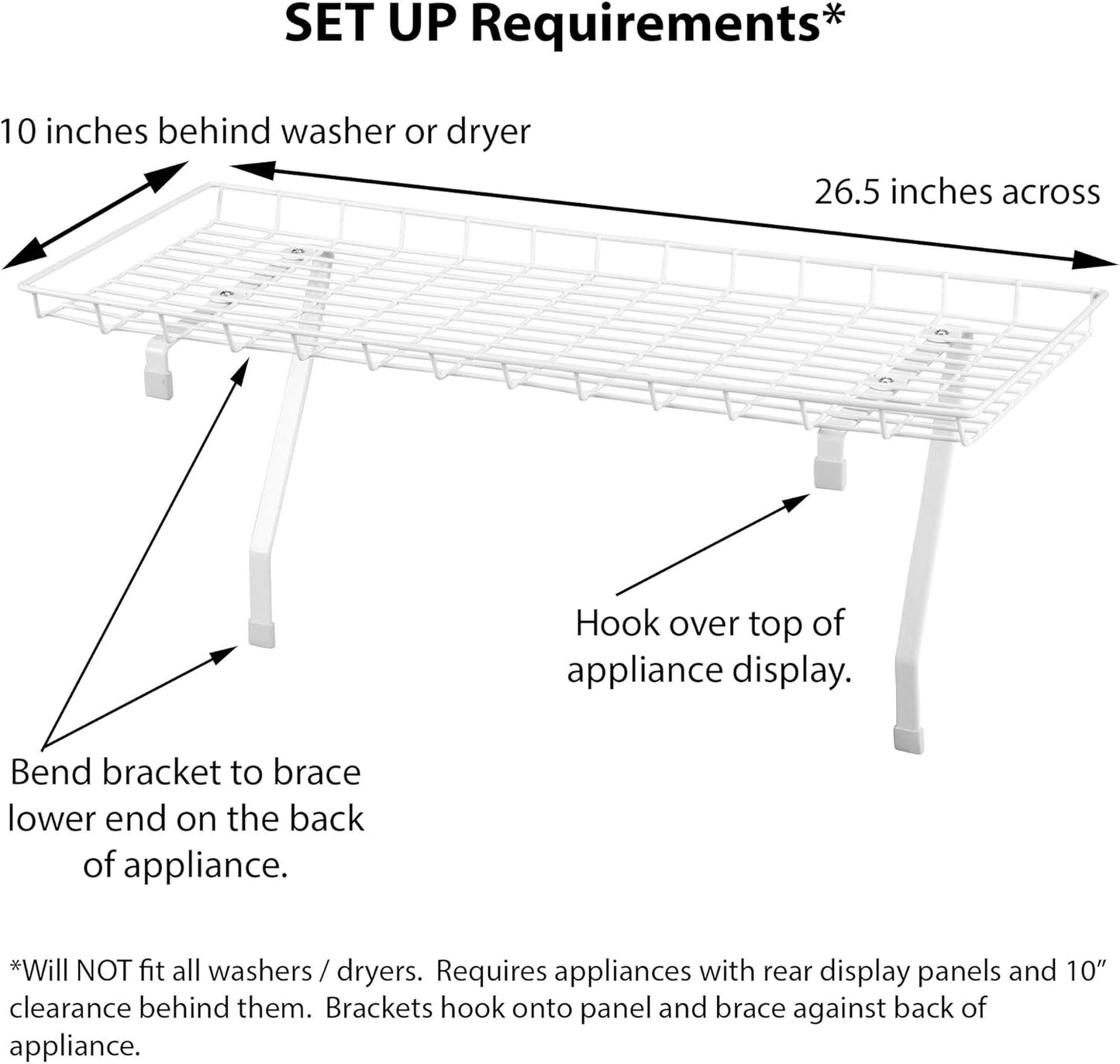 Household Essentials 05100 Rear Display Over-The-Washer Storage Shelf | Organize and Store Laundry Room Supplies | White