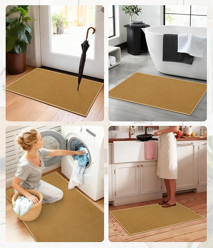 YIHOUSE Bathroom Rugs Mat 16x32, Non Slip Quick Dry Bath Mats for Bathroom Absorbent Ultra Thin Bath Rugs Machine Washable Fit Under Door for Sink, Cabinet, Laundry (Yellow, 16"x32")