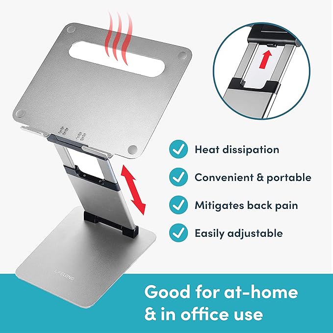 Laptop Stand for Desk, Ergonomic Sit to Stand Laptop Holder Convertor, Adjustable Height from 2.1" to 13.8", Supports up to 22lbs, Compatible with MacBook, All Laptops Tablets 11-17" - Silver